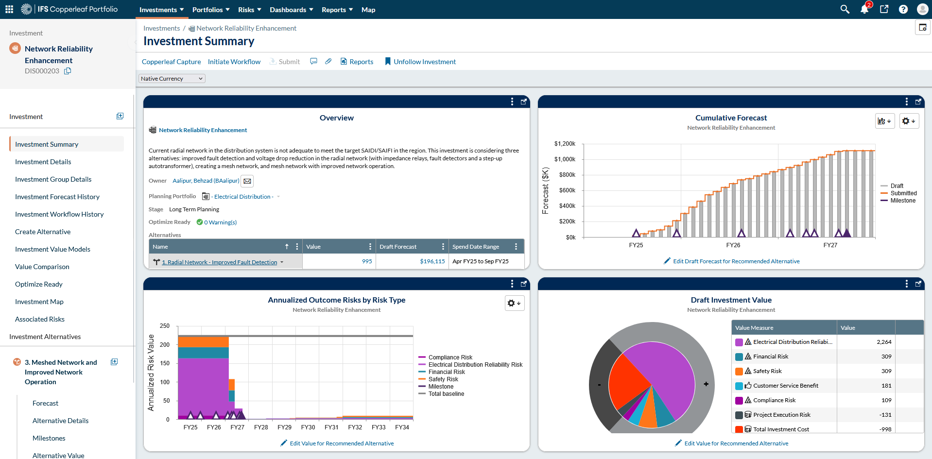 Investment Summary screen shot
