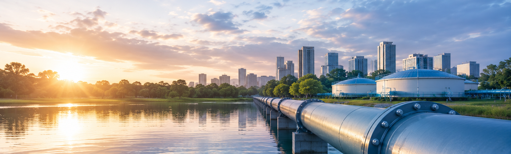 Large water transmission pipeline supplying a modern city