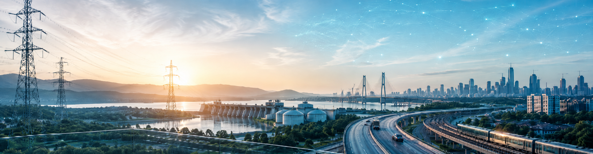 Infrastructure network with power, water, transport and urban assets representing asset investment planning